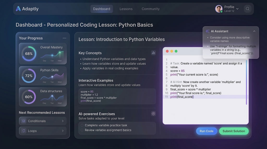 Adaptly Interface — Learning Flow